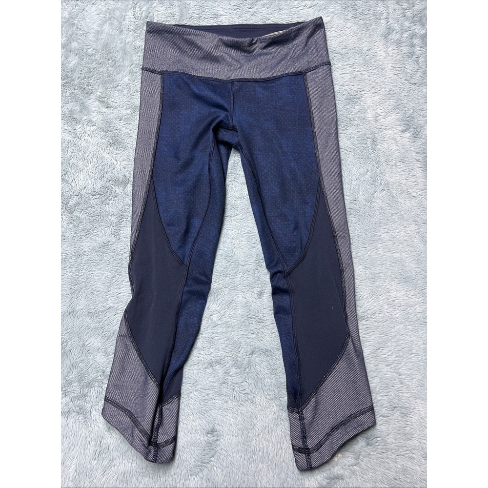 Lululemon Wunder Under Sashiko Leggings Inkwell Rugged Blue Crop Size‎ 4 Rare